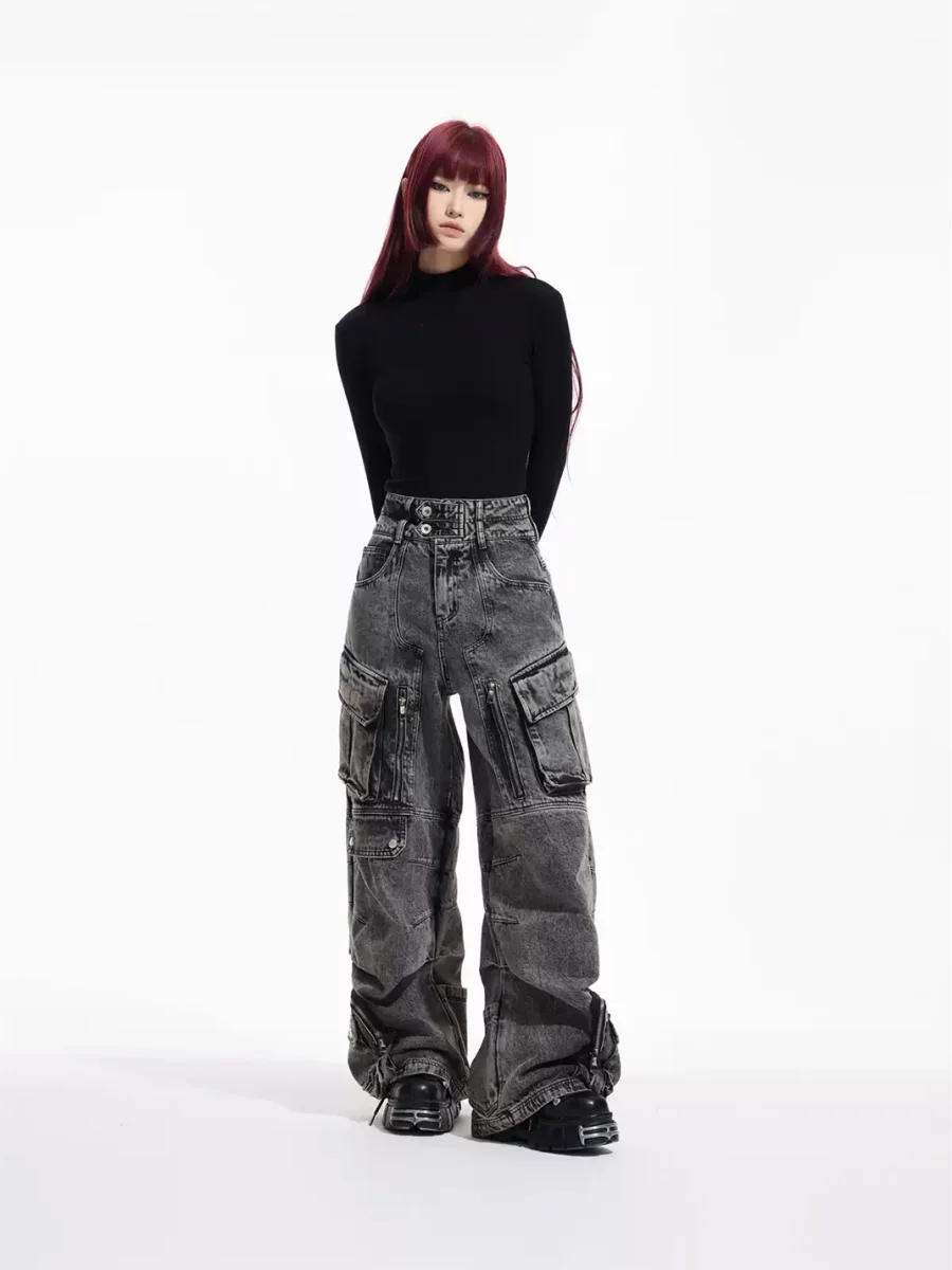 PEOPLESENSE | Vintage Wide-Leg Multi-Pocket Cargo Jeans - 4