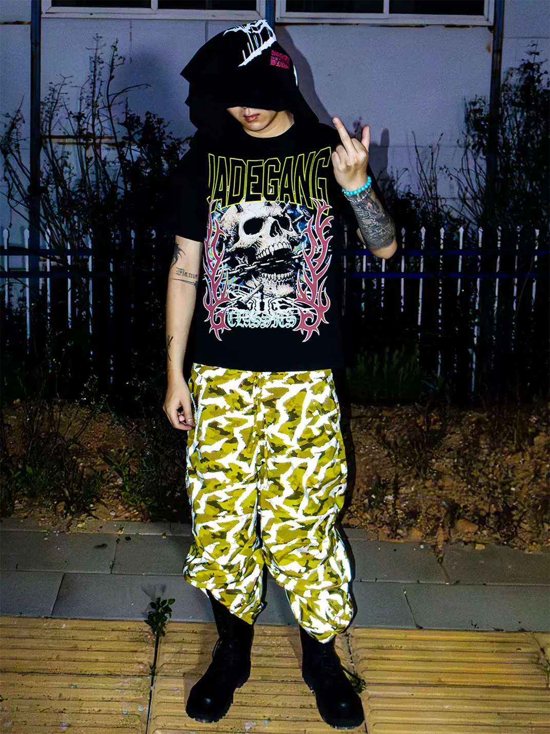JADEGANG | Skull Print Loose Fit Crewneck Short Sleeve T-Shirt