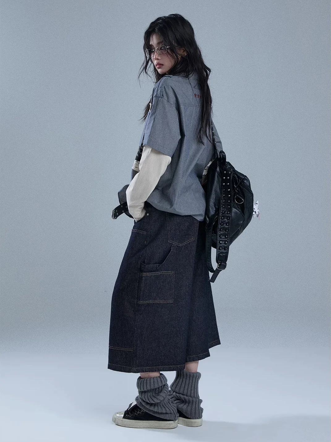 YUKAHOUSE | Unisex Faux-Layered Patchwork Long-Sleeve Shirt