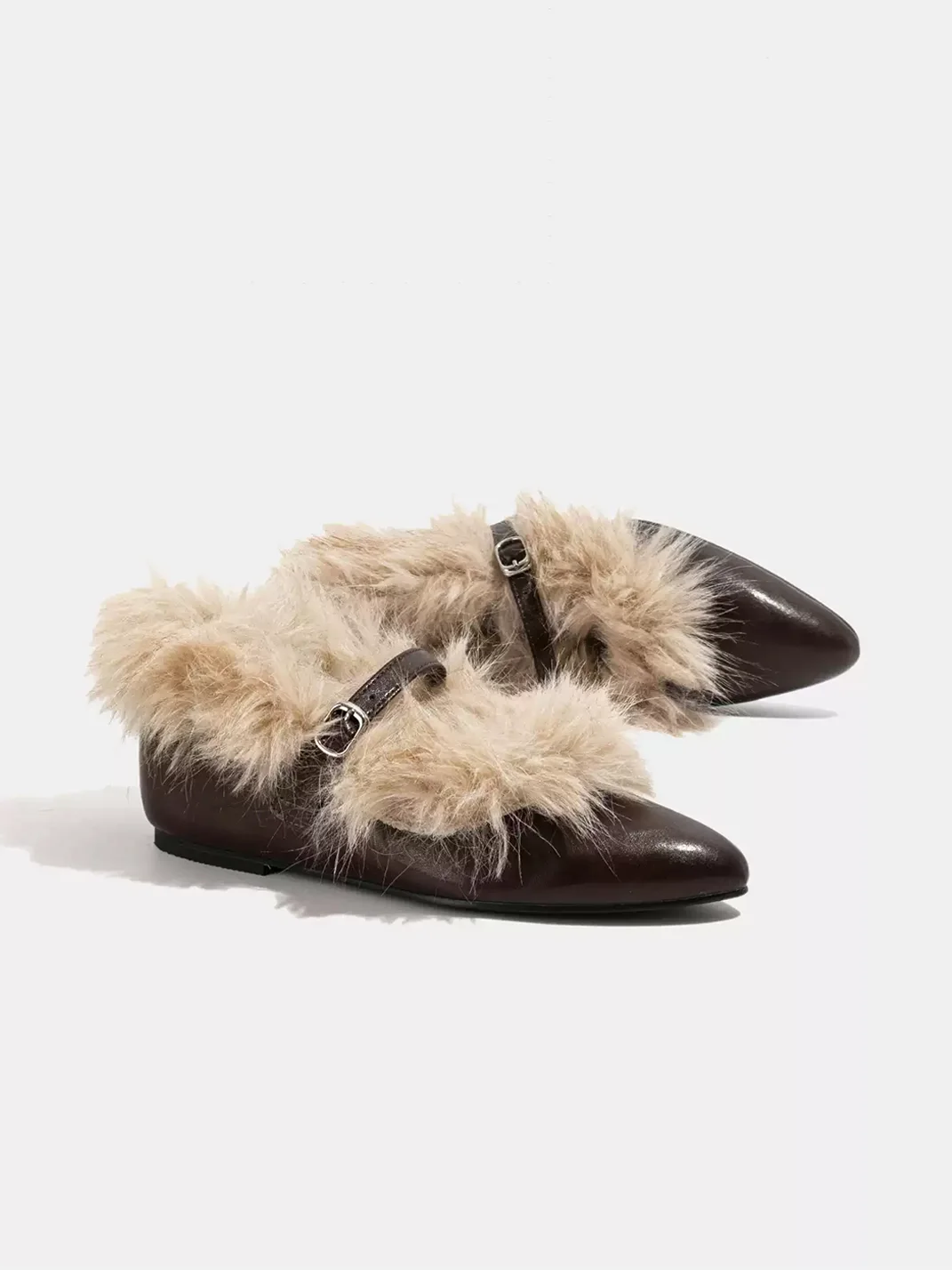 LMDD | Pointed-Toe Plush Mary Jane Flats