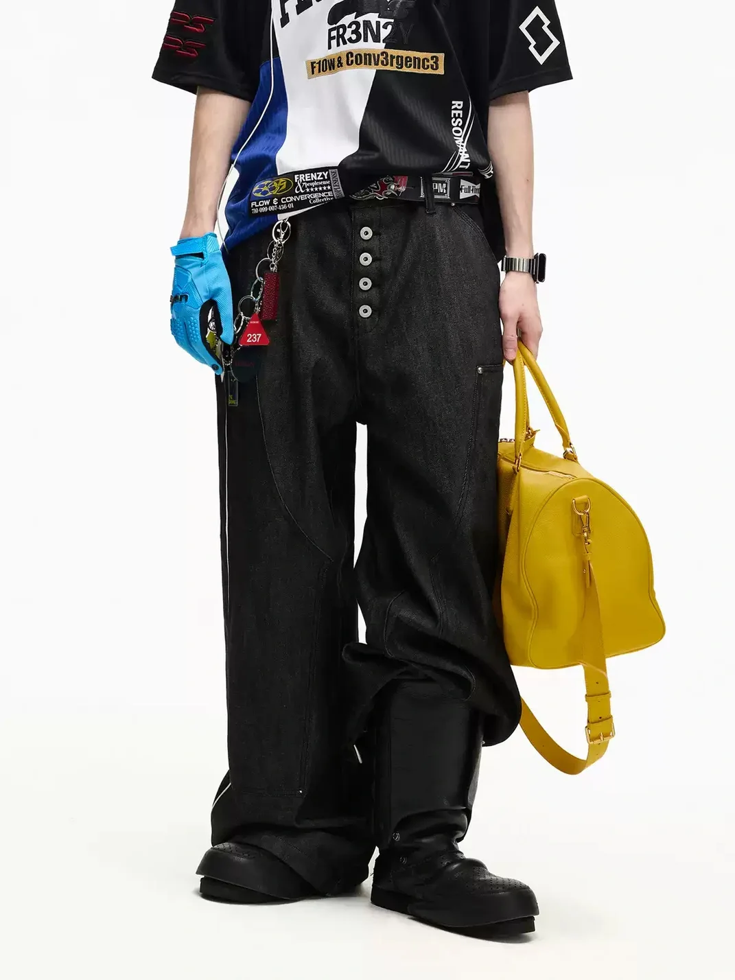 PEOPLESENSE | High-Waisted Contrast-Stitch Wide-Leg Raw Selvedge Jeans