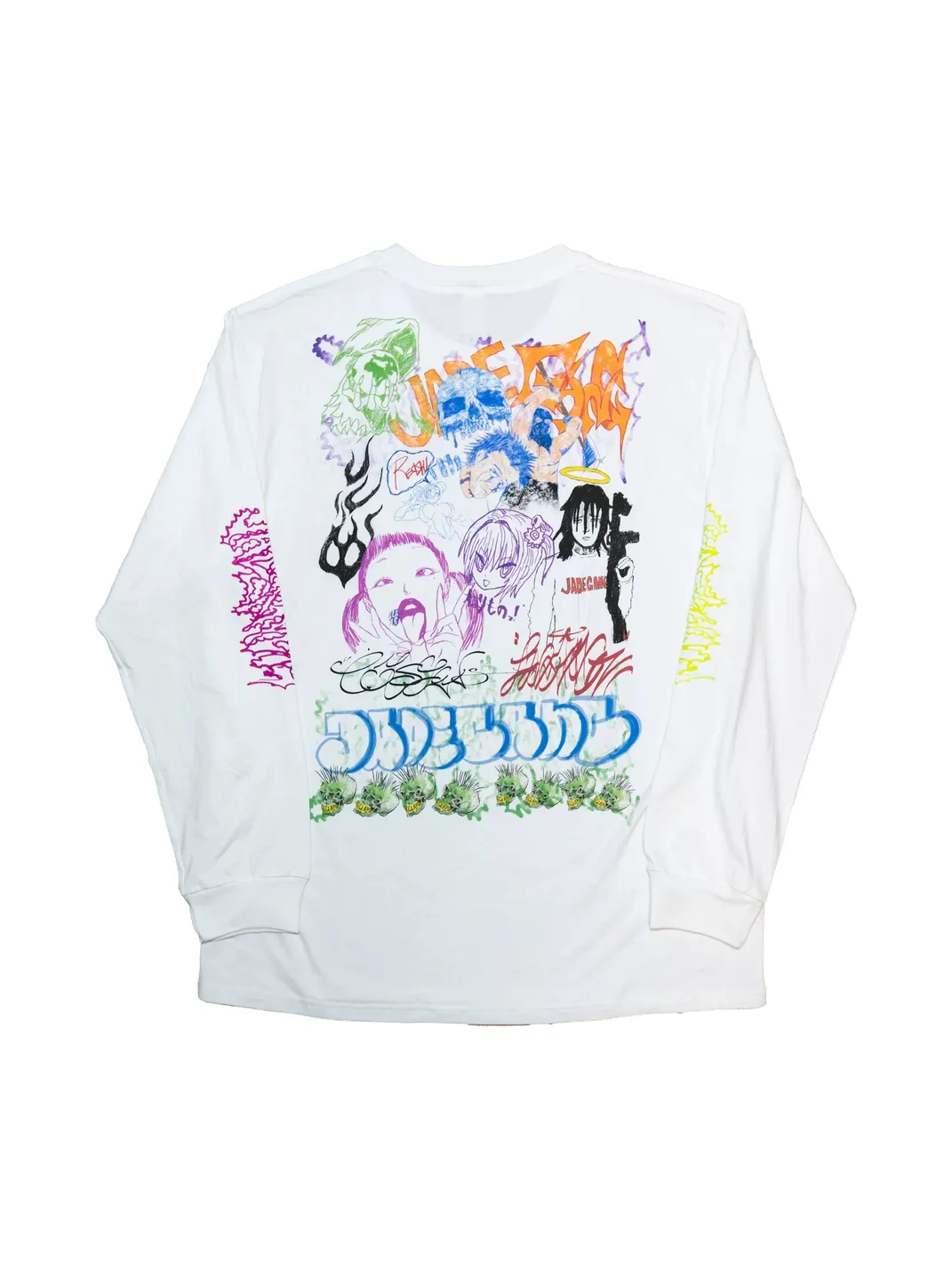 JADEGANG | White Graffiti Print Long Sleeve T-Shirt