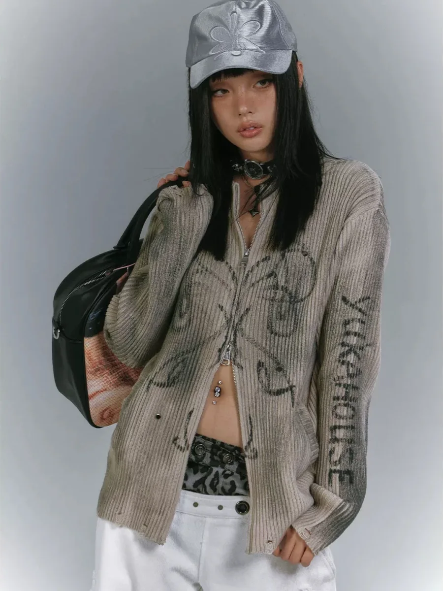 YUKAHOUSE | Distressed Loose-Fit Knit Cardigan - 2