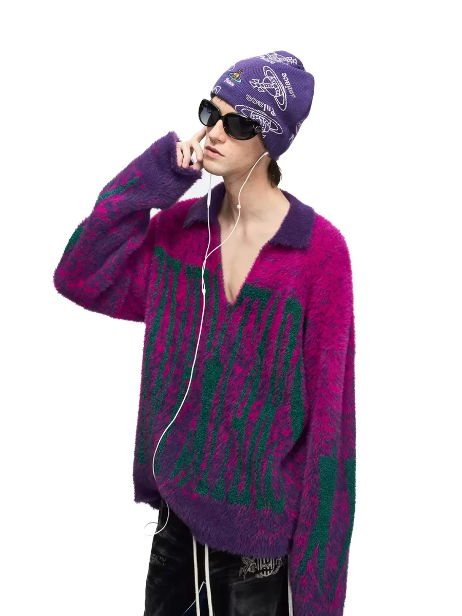PEOPLESENSE | Loose Leopard Gradient Faux-Mink Collared Sweater - 2