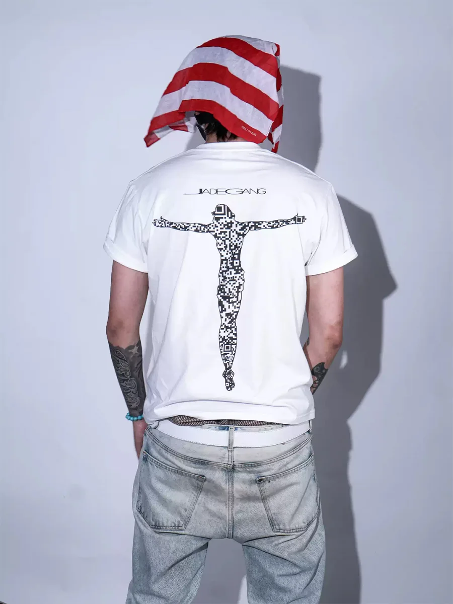JADEGANG | White Graphic Print Slim Fit Short Sleeve T-Shirt - 4