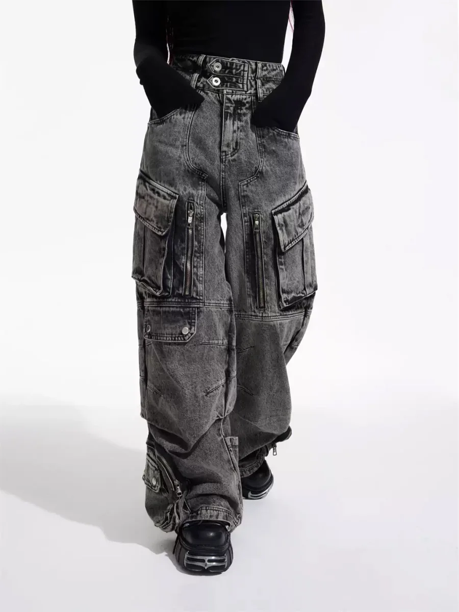 PEOPLESENSE | Vintage Wide-Leg Multi-Pocket Cargo Jeans - 3