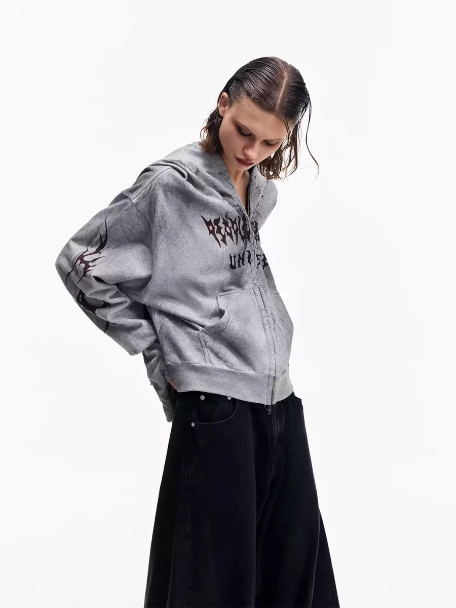 PEOPLESENSE | Distressed Loose Zip-Up Hoodie With Detachable Gloves - 3