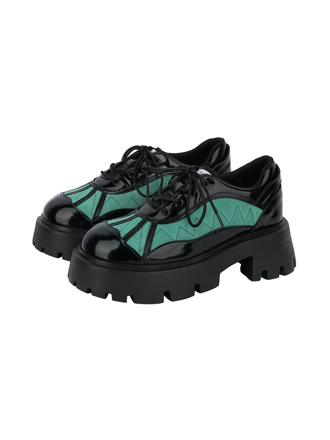 Yeah Hot | Retro Black Green Glossy Panel Platform Shoes
