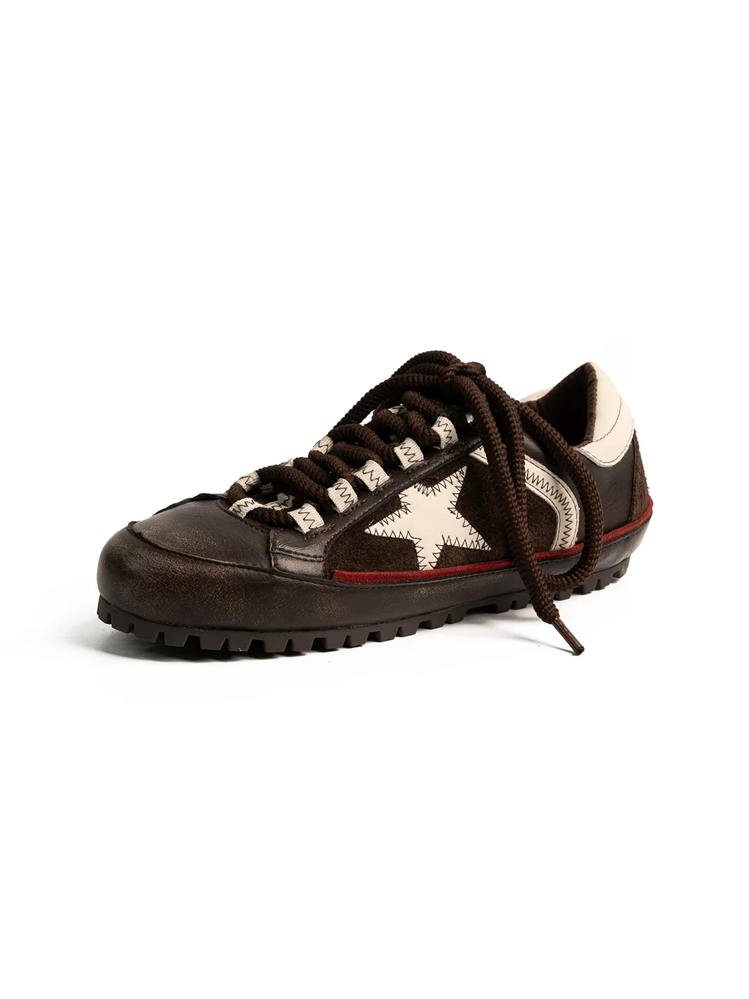 ZHUDAGE | Retro Leather Star Patchwork Lace-Up Sneakers
