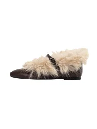 LMDD | Pointed-Toe Plush Mary Jane Flats