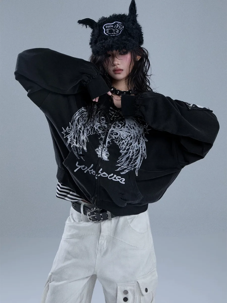 YUKAHOUSE | Distressed Wing Print Hoodie - 2