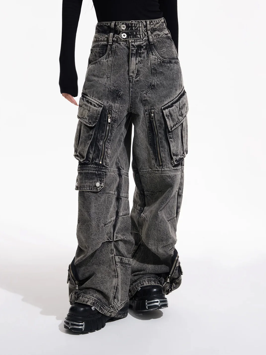 PEOPLESENSE | Vintage Wide-Leg Multi-Pocket Cargo Jeans