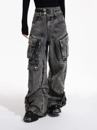 PEOPLESENSE | Vintage Wide-Leg Multi-Pocket Cargo Jeans