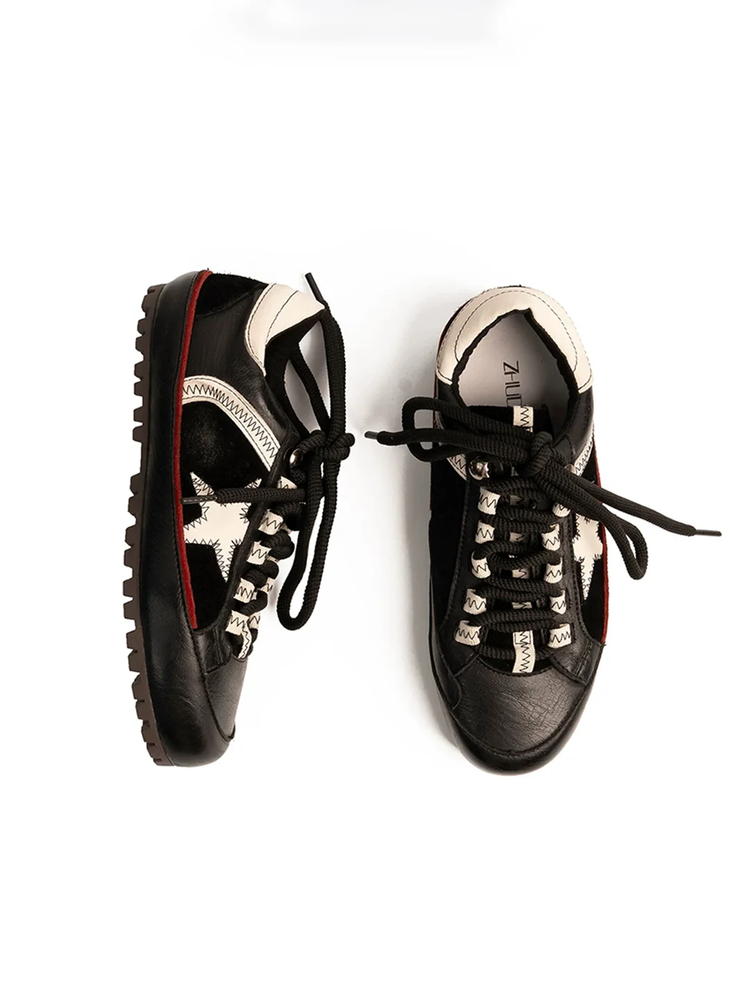 ZHUDAGE | Retro Leather Star Patchwork Lace-Up Sneakers