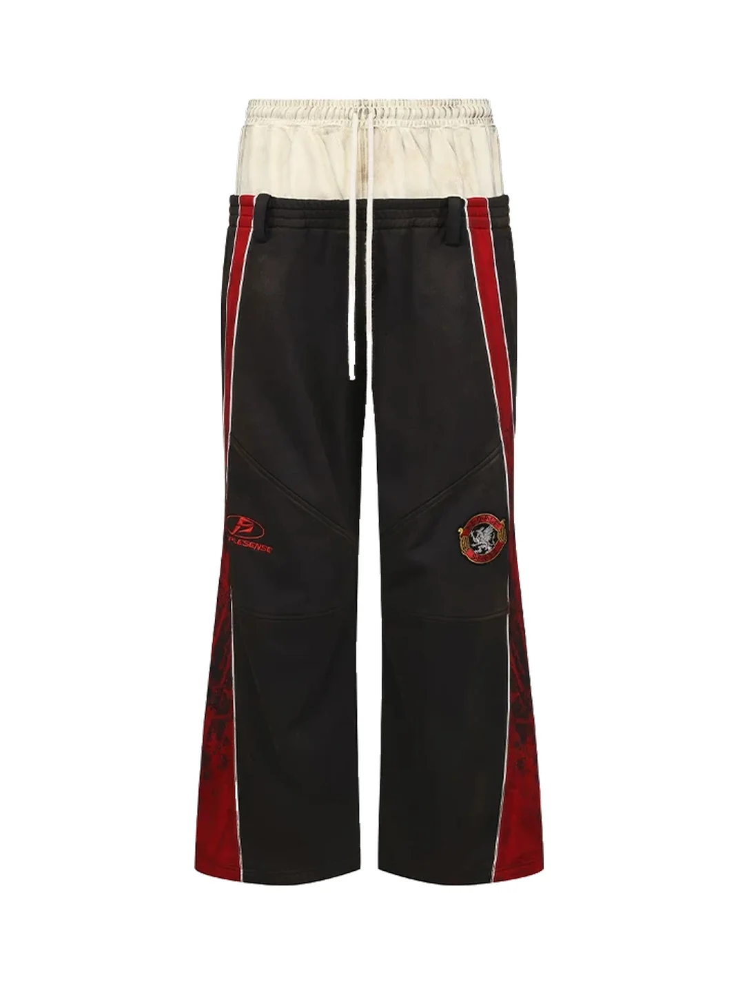 PEOPLESENSE | Distressed Double-Waist Embroidered Wide-Leg Sweatpants
