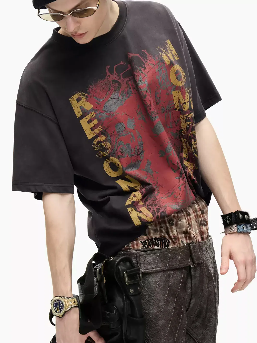 PEOPLESENSE | Retro Distressed Cotton Graphic Short Sleeve T-Shirt
