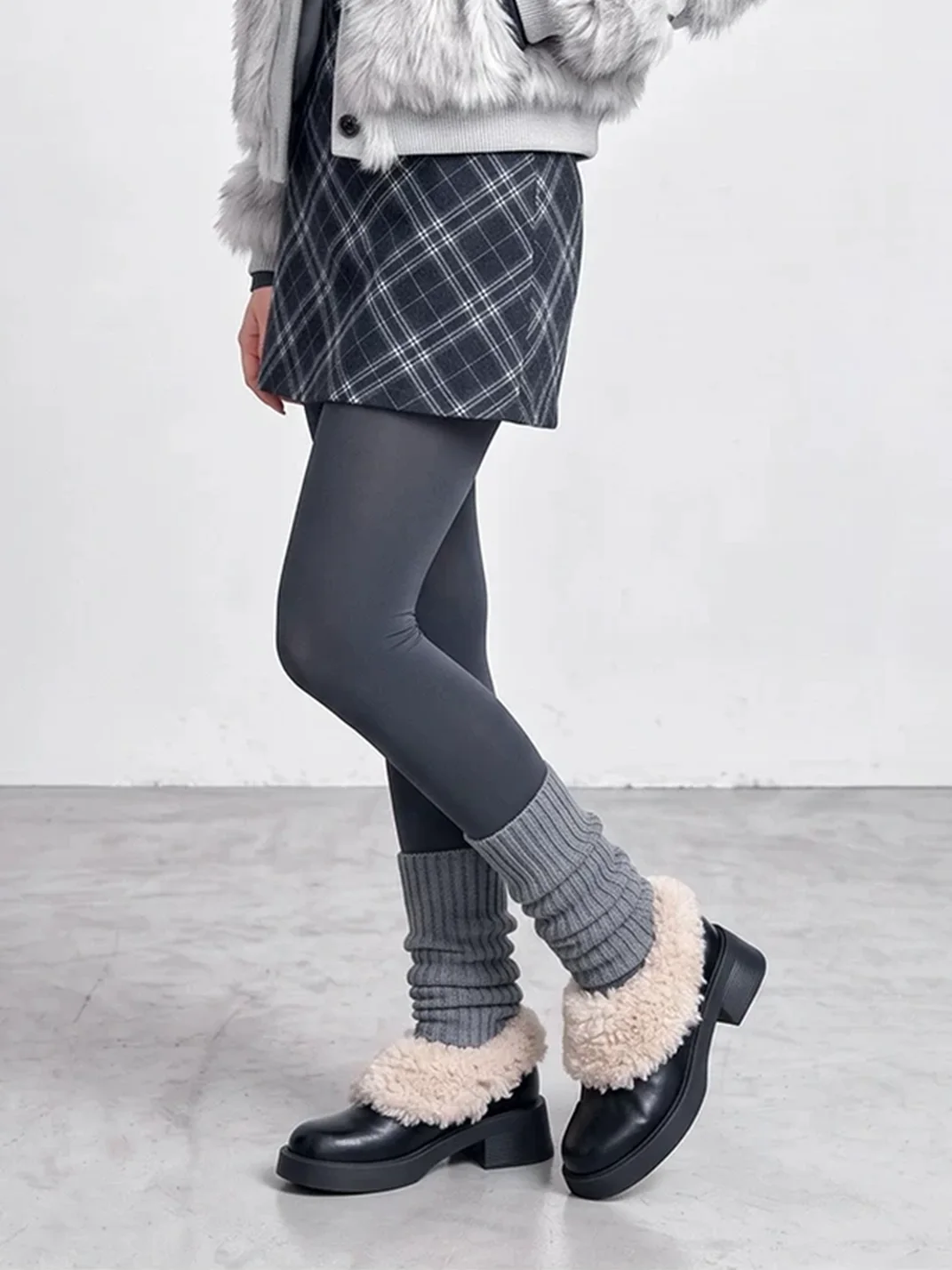 LMDD | Plush-Trim Platform Block Heel Slip-On Shoes