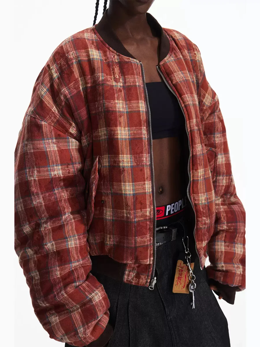 PEOPLESENSE | Reversible Distressed Stand-Up Collar Long Sleeve Jacket - 3