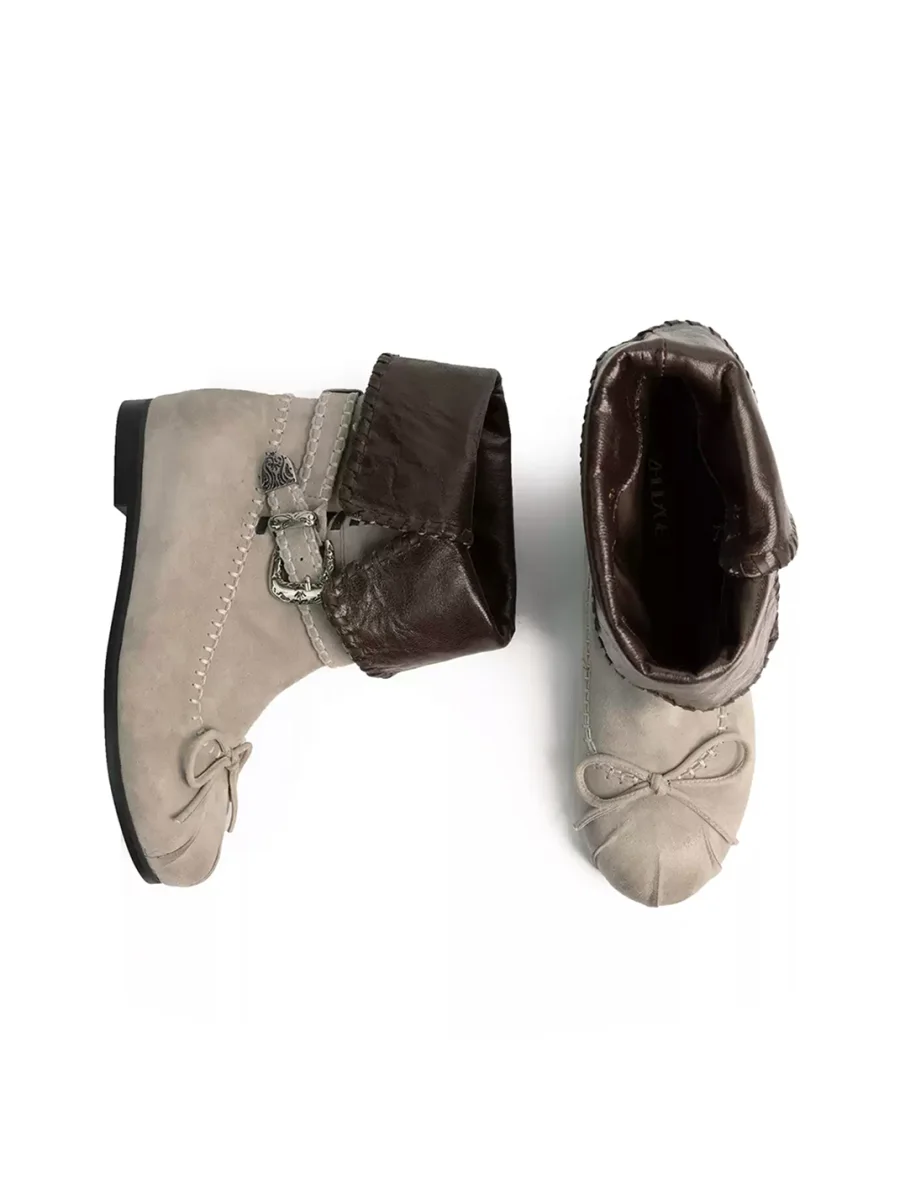 ZHUDAGE | Leather Fold-Over Bow Ankle Boots - 3