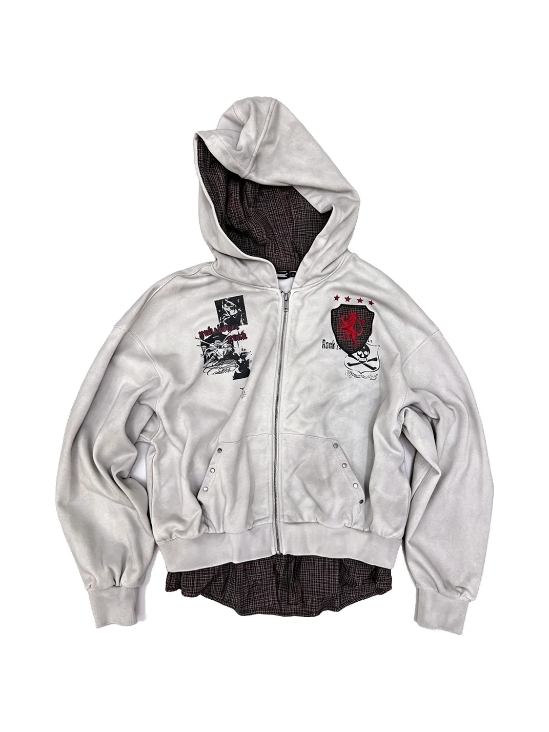 YUKAHOUSE | Distressed Retro Graphic Faux-Layered Hoodie