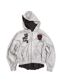 YUKAHOUSE | Distressed Retro Graphic Faux-Layered Hoodie