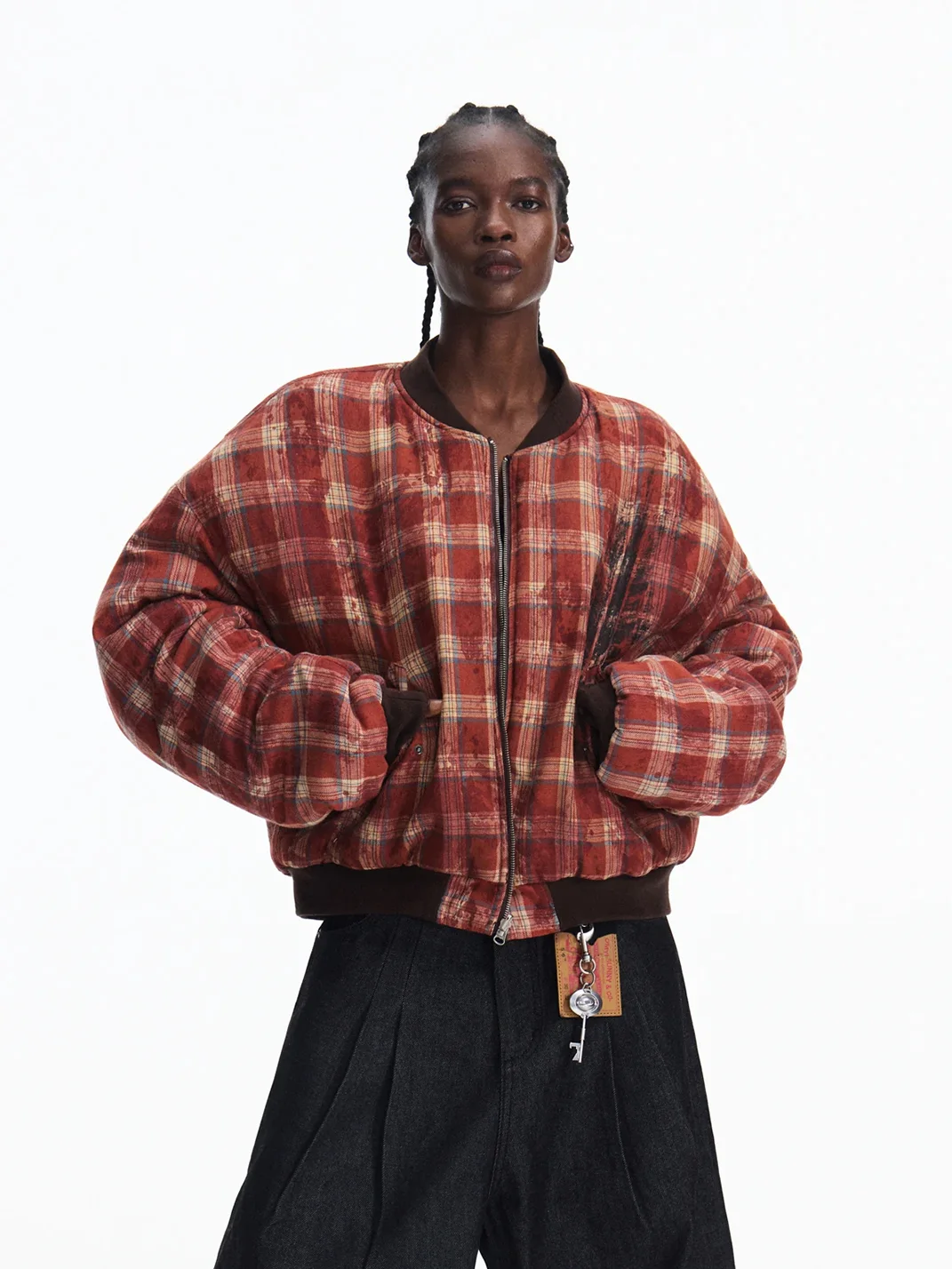 PEOPLESENSE | Reversible Distressed Stand-Up Collar Long Sleeve Jacket