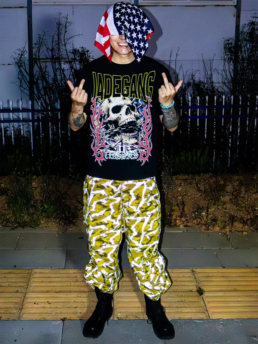 JADEGANG | Skull Print Loose Fit Crewneck Short Sleeve T-Shirt - 3