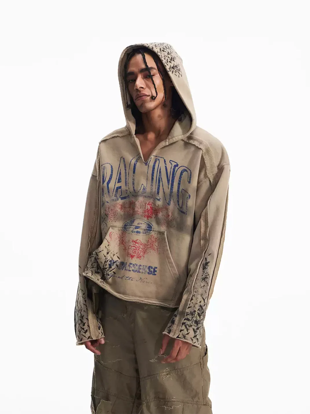PEOPLESENSE | Vintage Racing Print Distressed Hoodie