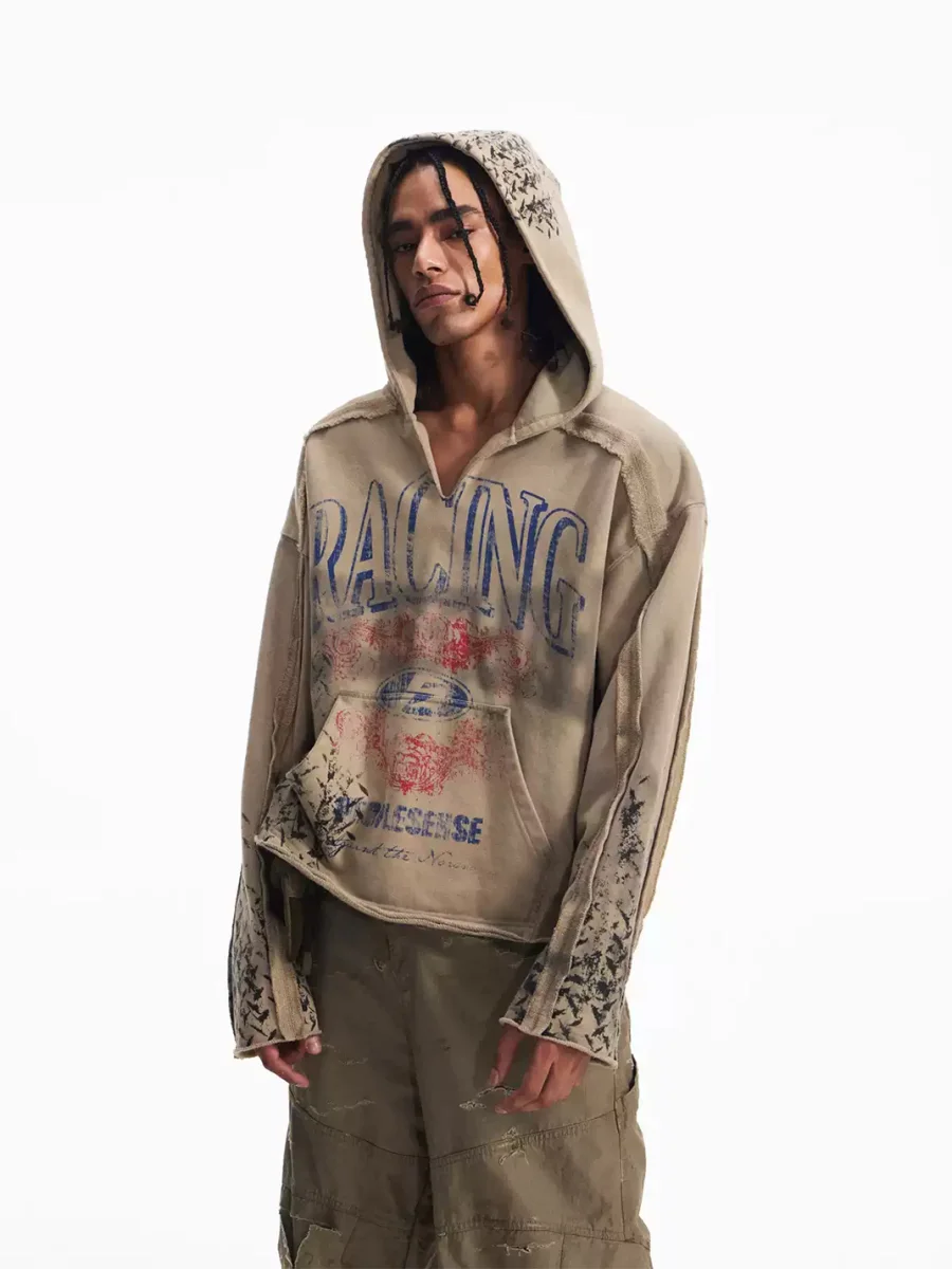 PEOPLESENSE | Vintage Racing Print Distressed Hoodie - 3