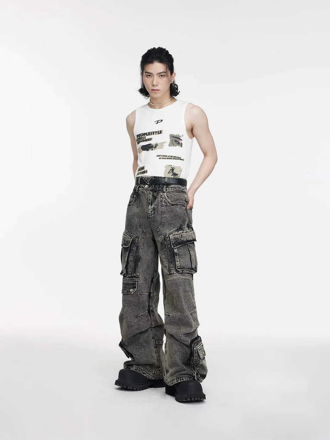 PEOPLESENSE | Vintage Wide-Leg Multi-Pocket Cargo Jeans