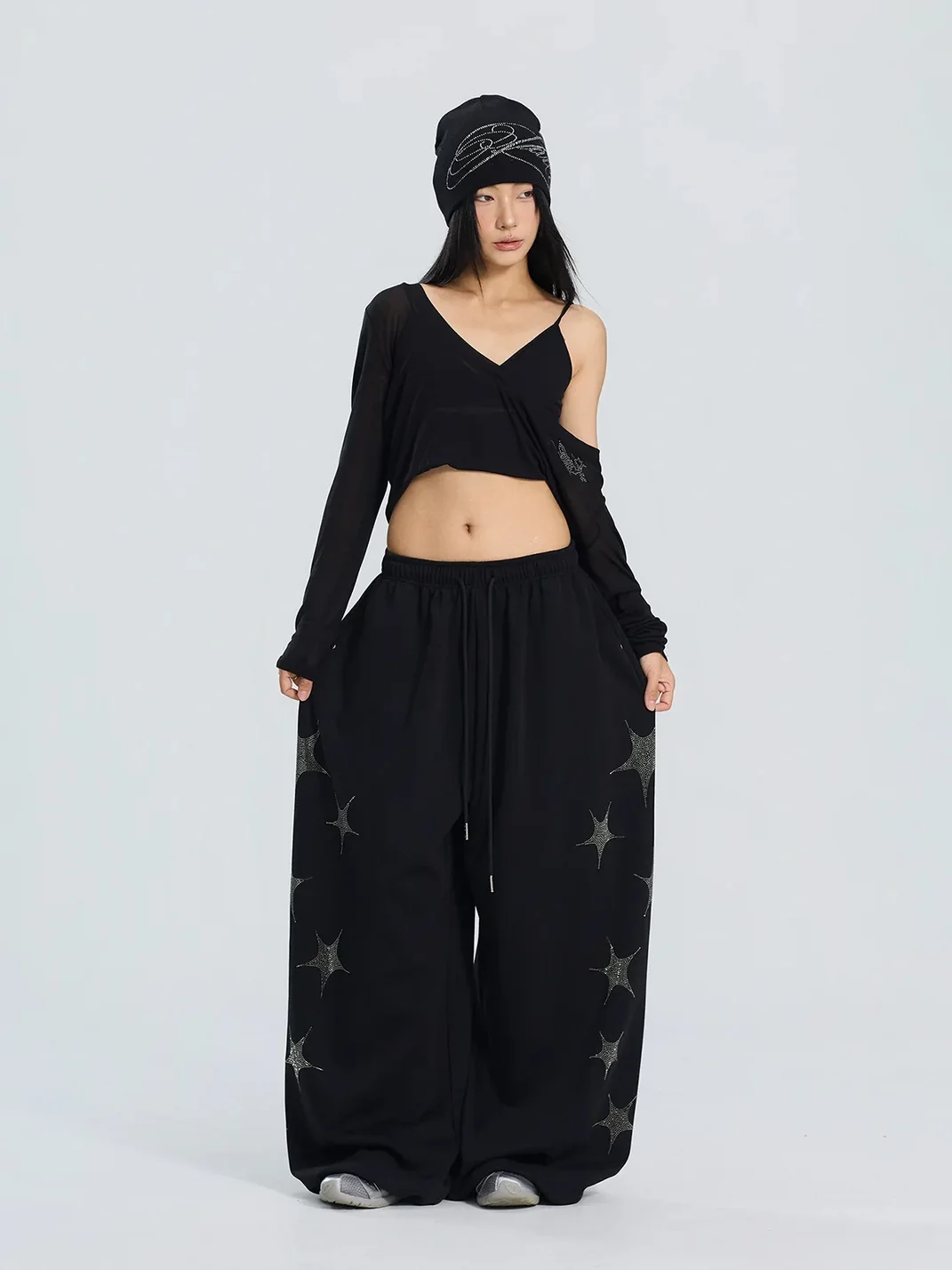 CBXLAB | Star Rhinestone Loose Wide-Leg Pants
