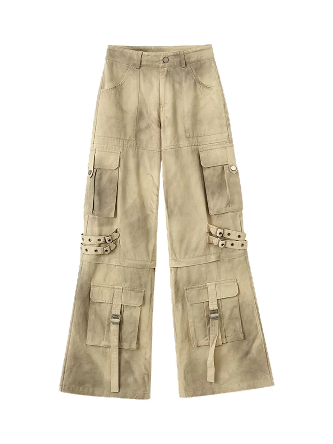 YUKAHOUSE | Washed Distressed Wide-Leg Detachable Cargo Pants