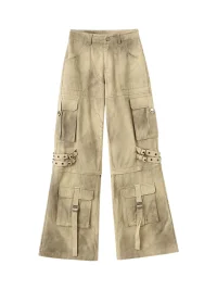YUKAHOUSE | Washed Distressed Wide-Leg Detachable Cargo Pants