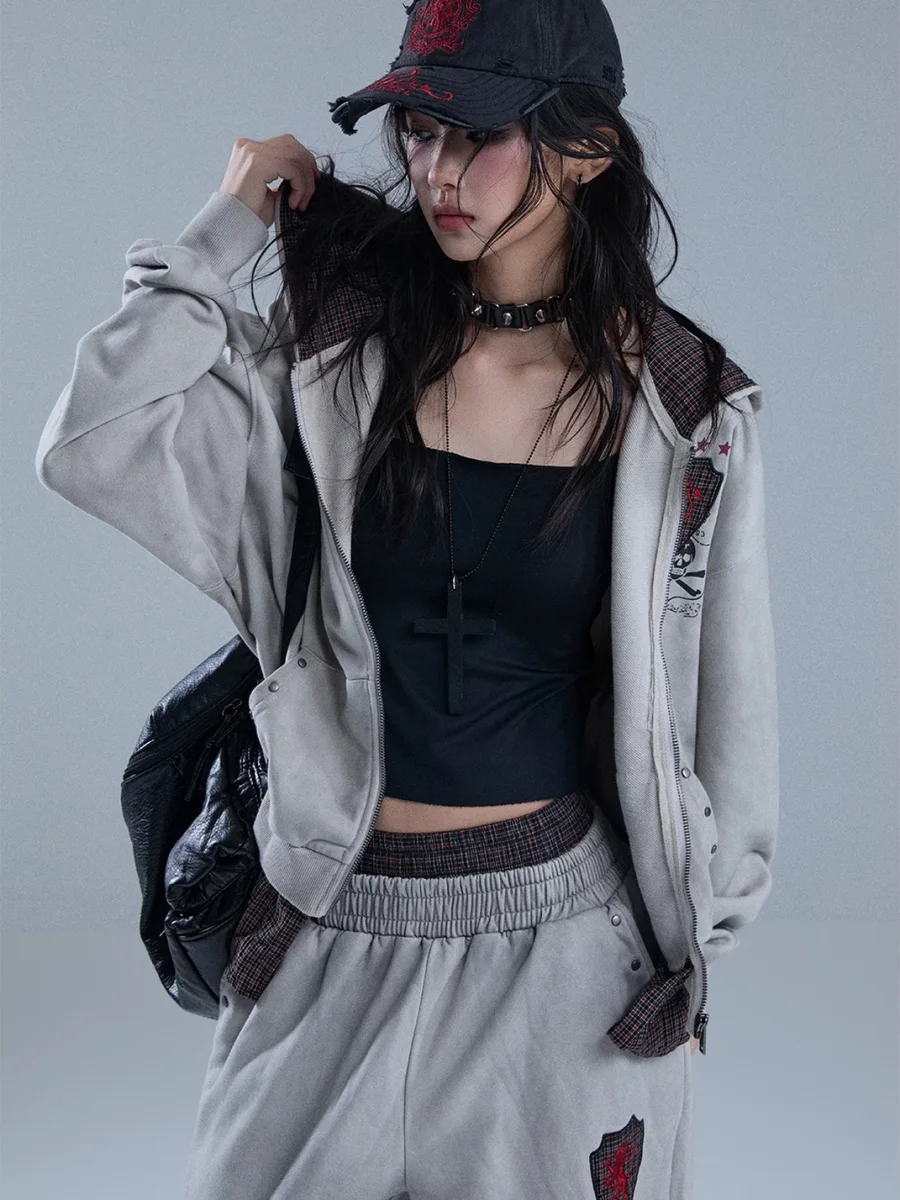 YUKAHOUSE | Distressed Retro Graphic Faux-Layered Hoodie - 3