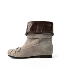 ZHUDAGE | Leather Fold-Over Bow Ankle Boots