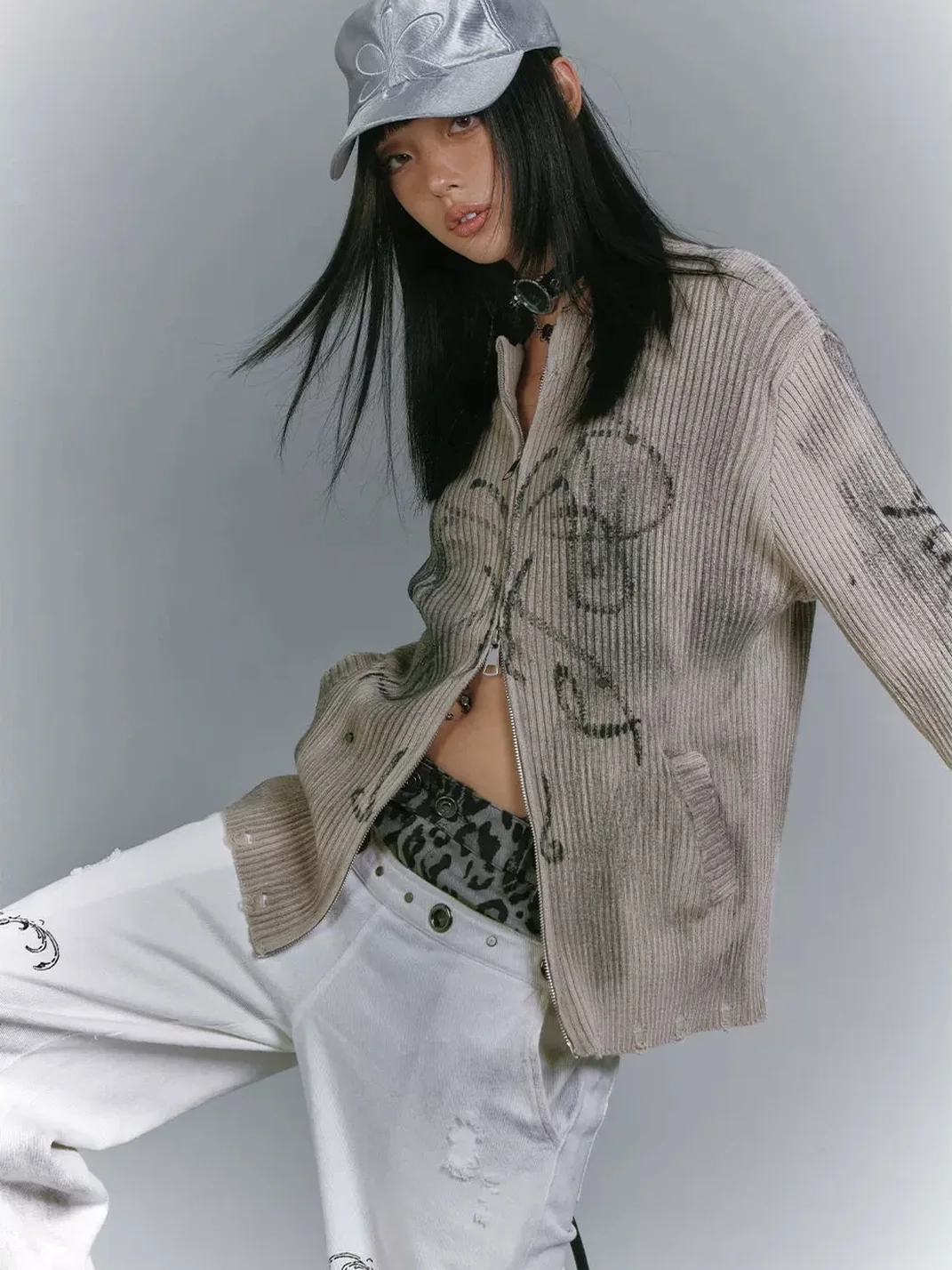YUKAHOUSE | Distressed Loose-Fit Knit Cardigan