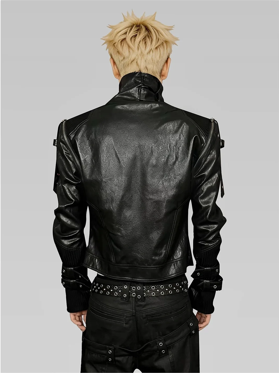 ATAnothingness | Detachable Sleeve Stand Collar Leather Jacket