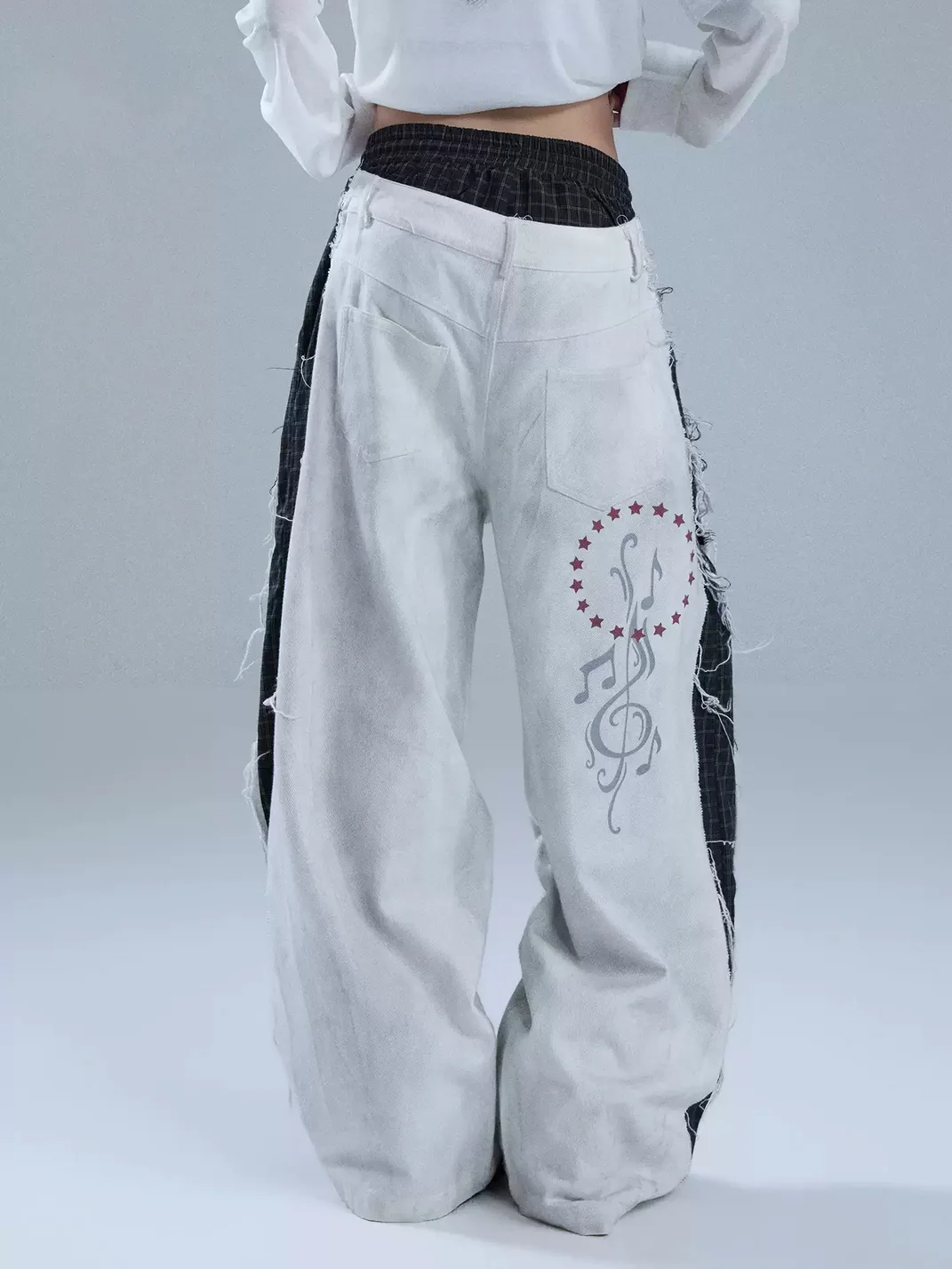 YUKAHOUSE | Distressed Layered-Look Frayed Straight-Leg Pants