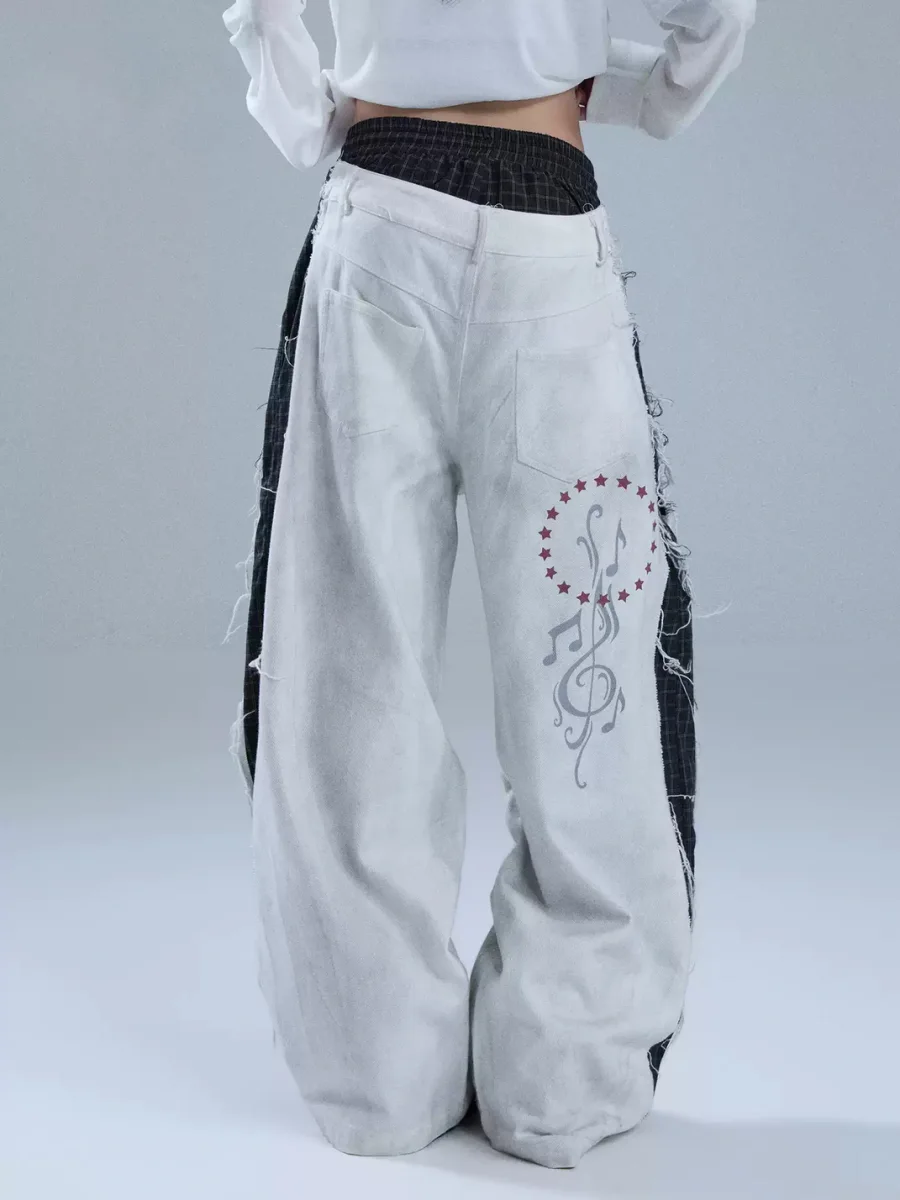 YUKAHOUSE | Distressed Layered-Look Frayed Straight-Leg Pants - 4