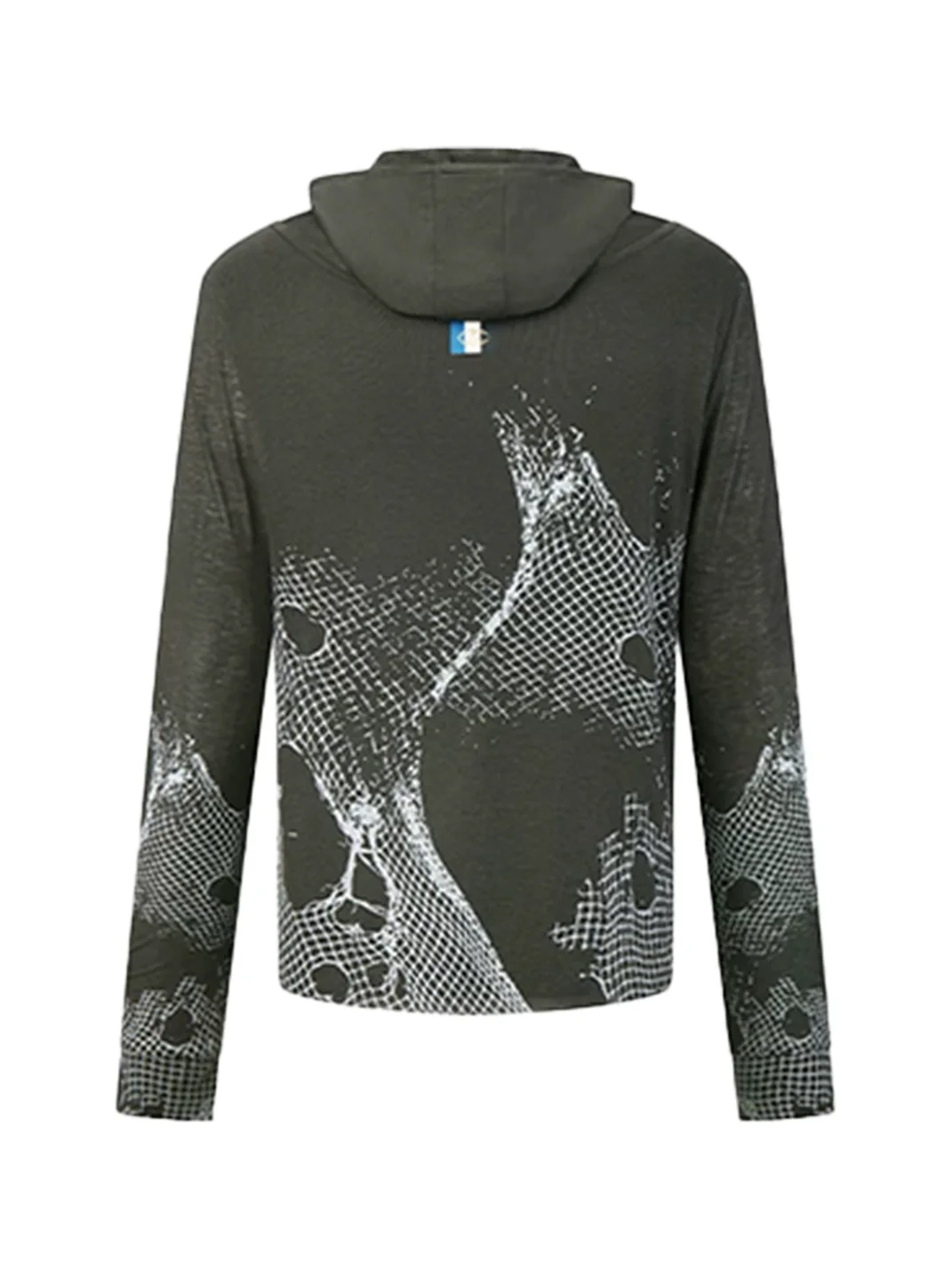 PEOPLESENSE | Deconstructed Mesh Print Hooded Henley Long Sleeve T-Shirt