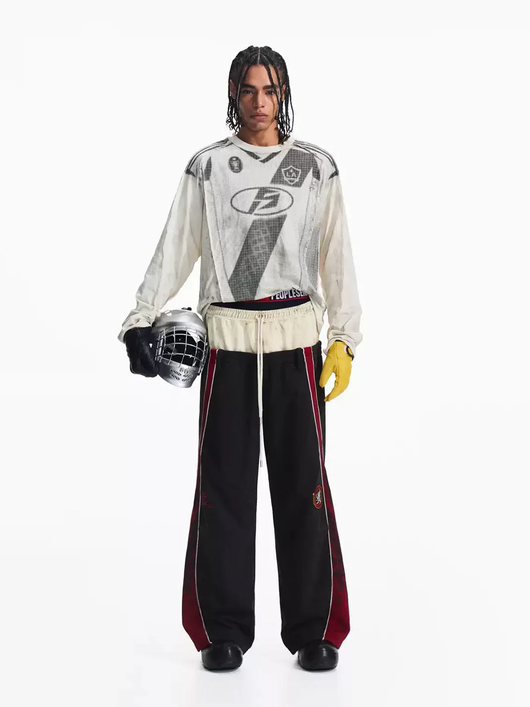 PEOPLESENSE | Distressed Double-Waist Embroidered Wide-Leg Sweatpants