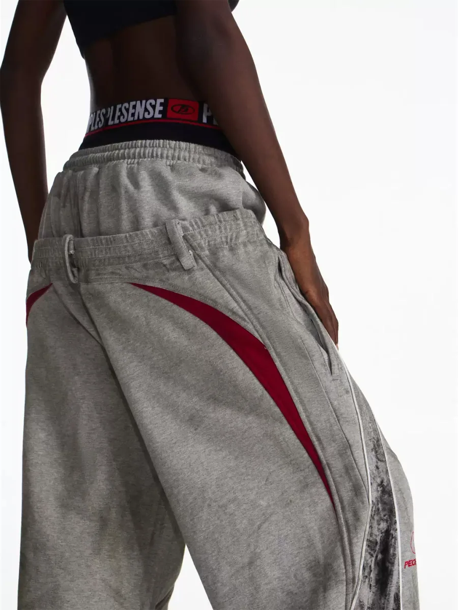 PEOPLESENSE | Distressed Double-Waist Embroidered Wide-Leg Sweatpants - 4