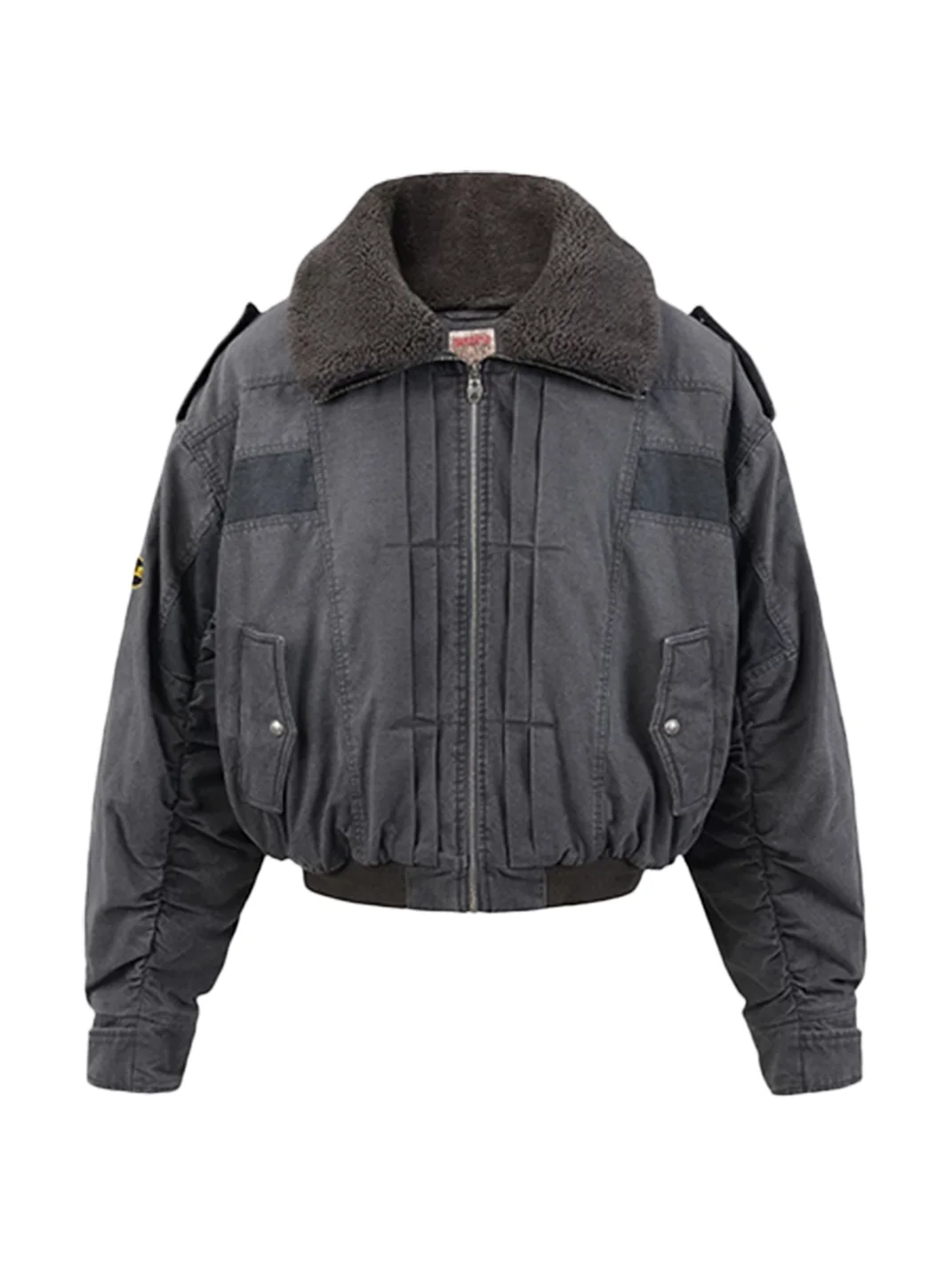 PEOPLESENSE | Embroidered Contrast Panel Lambswool Collar Padded Bomber Jacket