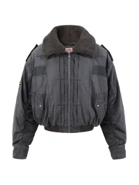 PEOPLESENSE | Embroidered Contrast Panel Lambswool Collar Padded Bomber Jacket