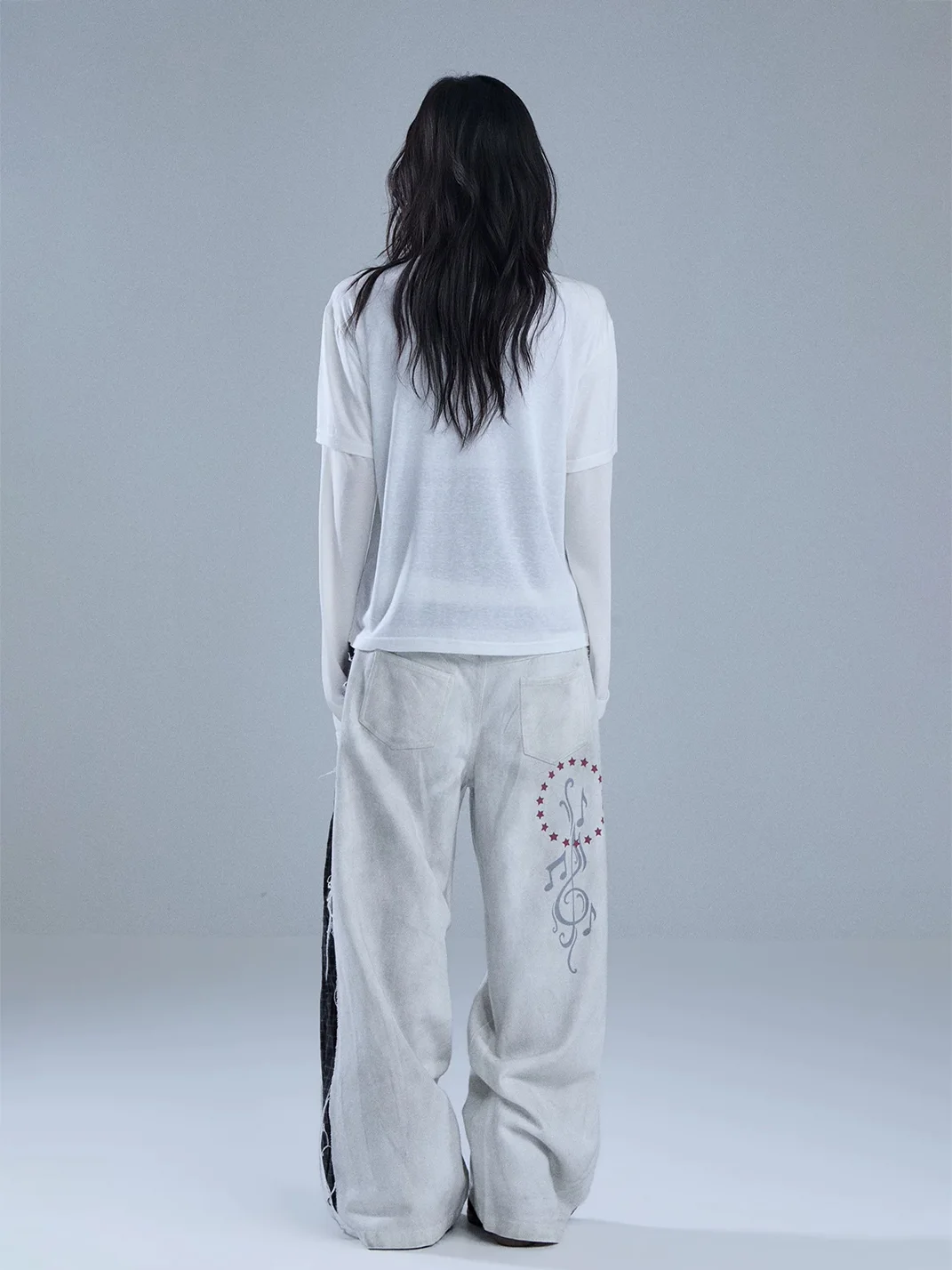 YUKAHOUSE | Distressed Layered-Look Frayed Straight-Leg Pants