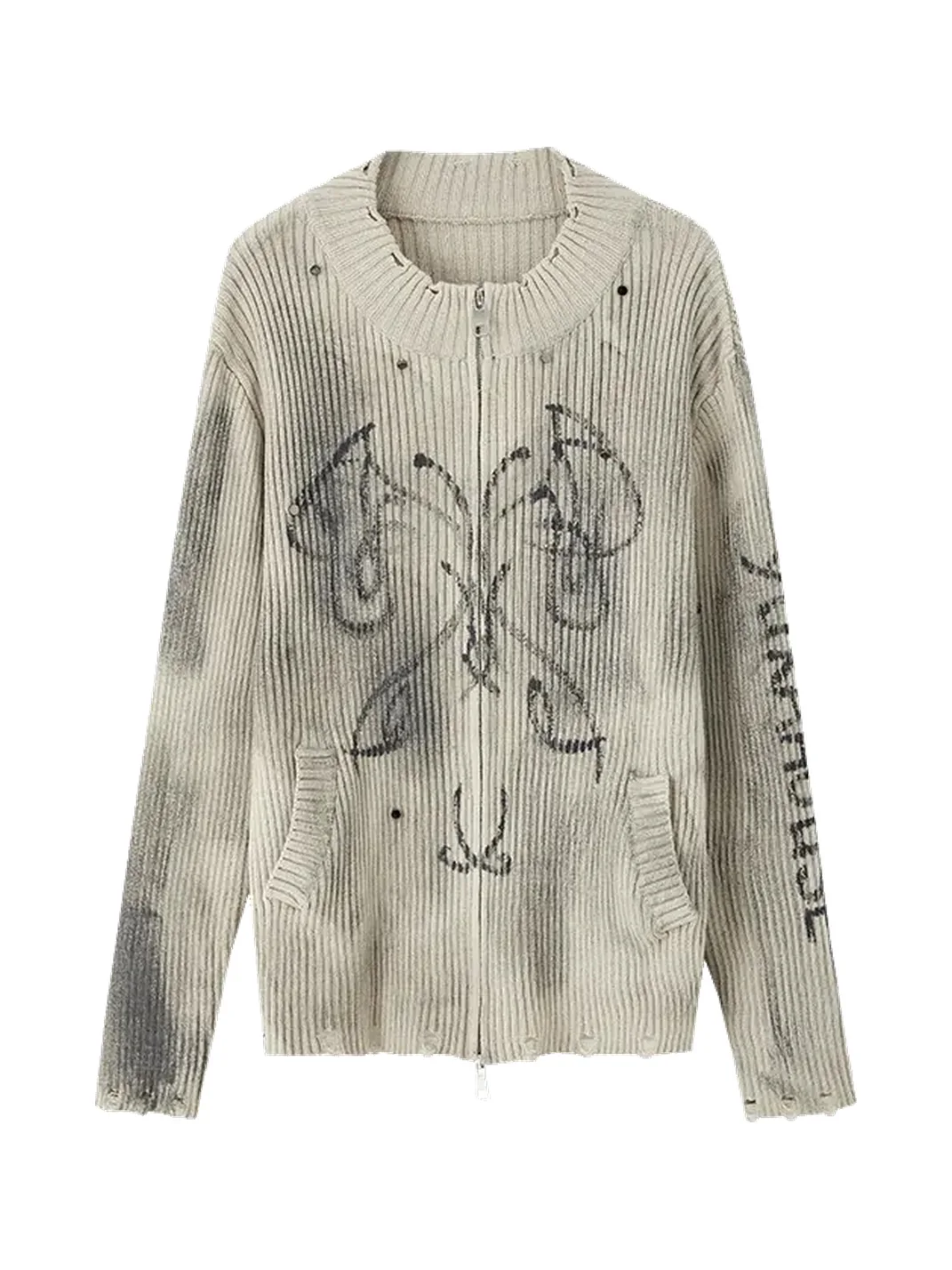 YUKAHOUSE | Distressed Loose-Fit Knit Cardigan