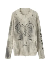 YUKAHOUSE | Distressed Loose-Fit Knit Cardigan