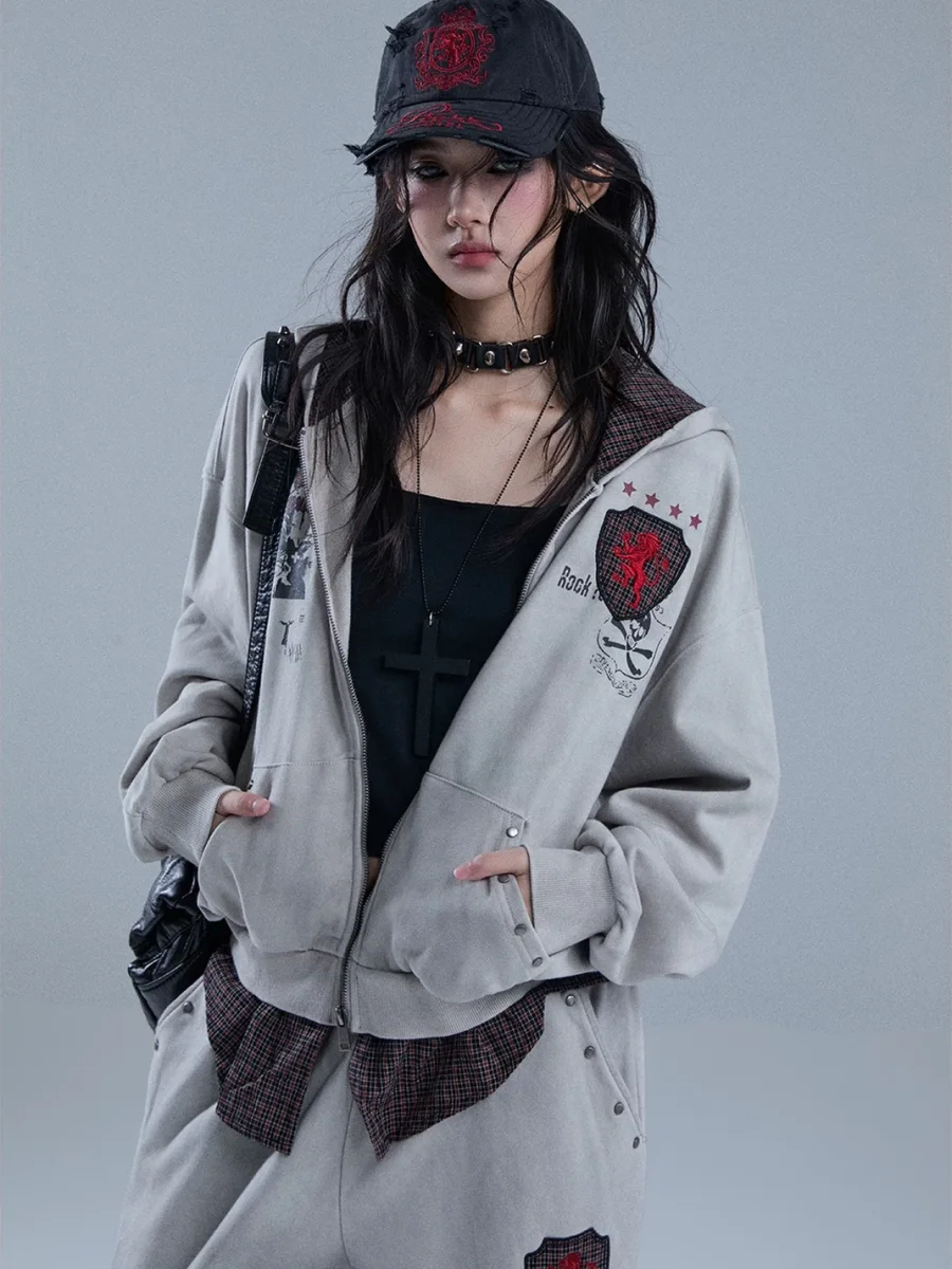 YUKAHOUSE | Distressed Retro Graphic Faux-Layered Hoodie - 2