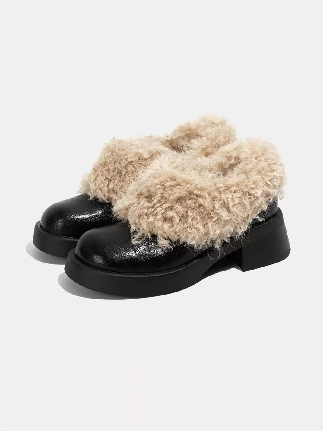 LMDD | Plush-Trim Platform Block Heel Slip-On Shoes