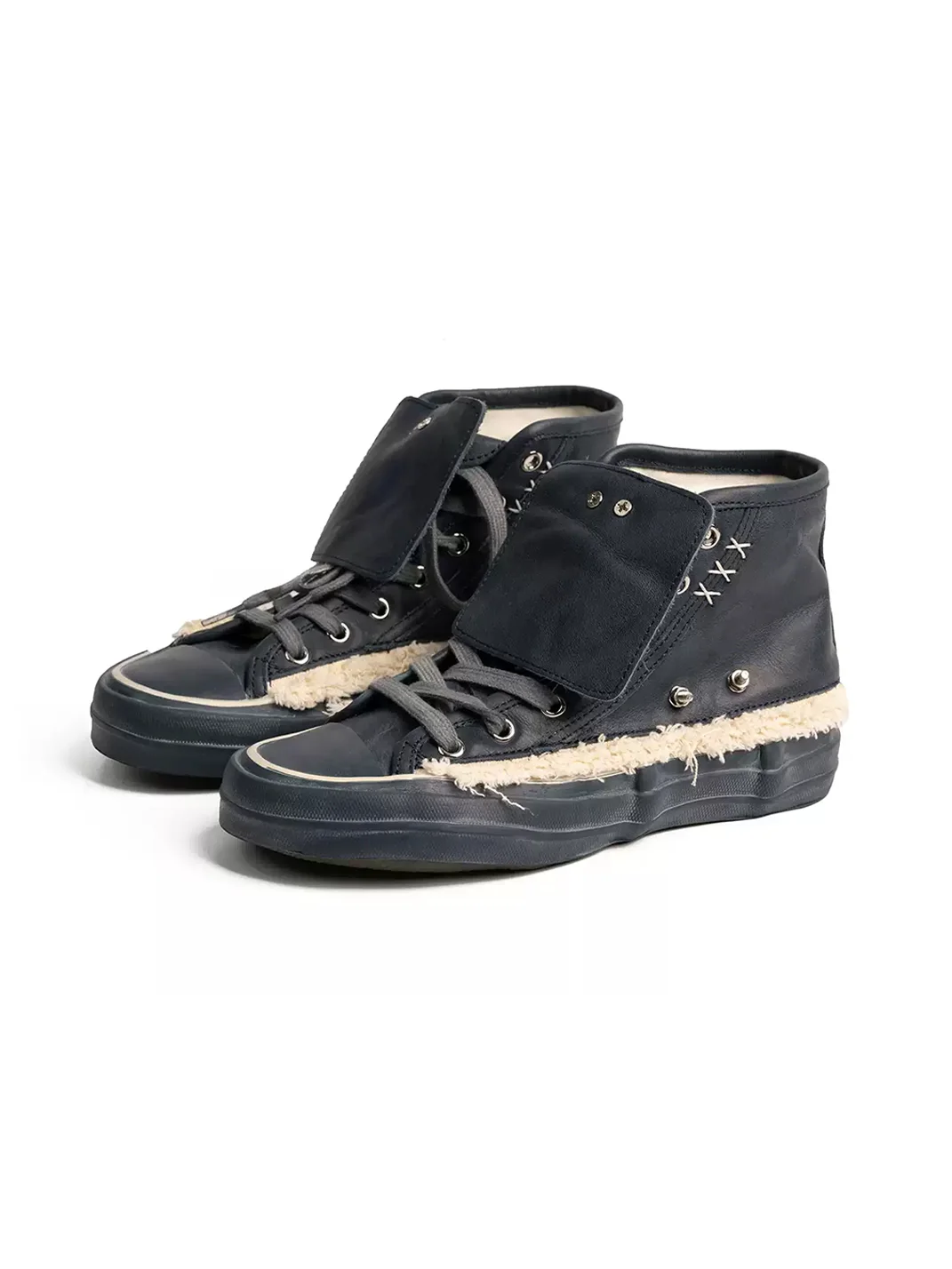 ZHUDAGE | Studded Leather High-Top Sneakers With Fuzzy Trim